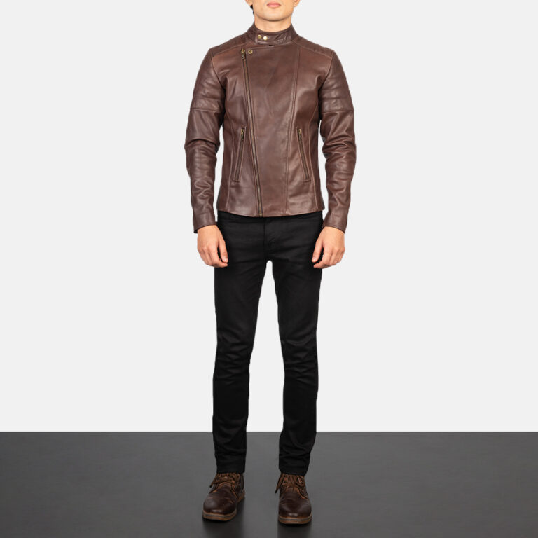 Mens Faisor Brown Leather Biker Jacket Full Length-2-1634133824268